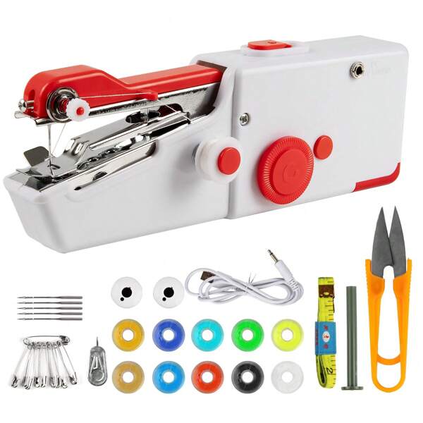 Machine à coudre portative, mini-machine à coudre Quick-Sew, machine à coudre portable pour débutants, équipement de couture à la main pour le bricolage, les tissus, les vêtements, la maison et les voyages