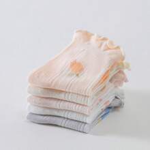 4 Pairs Mixed Baby Cotton Breathable Mesh Short Socks, Girls&Boys Summer Thin Lace Trim Ankle Socks