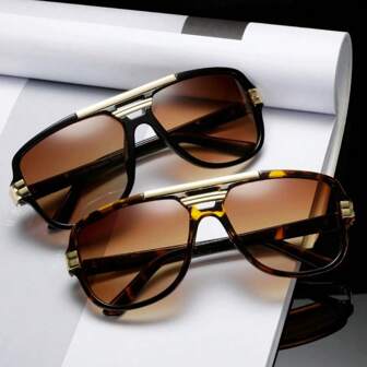 Retro Square Fashion Metallic Tortoiseshell Fashion Glasses For Men And Women, European And American Street Style