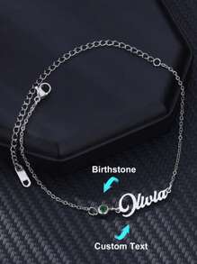 Custom Birthstone Name Anklet, Personalized Name Ankle Bracelet With Birthstone, Summer Beach Leg Chain Stainless Steel Customized Jewery For Women, Perfect Gifts For Birthday, Wedding, Anniversary, Vacation, Party