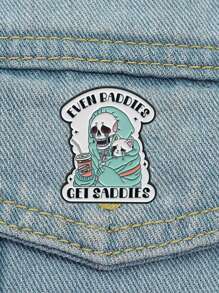 1PC Skeleton Enamel EVEN BADDIES GET SADDIES Pin Badges On Backpack Gothic Style Brooches Punk Lapel Pin Accessories Gifts - Multicolor - View 2
