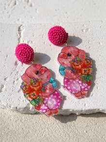Pink Snail Handgemachte Lustige Samenperlen-Ohrstecker, süße Cartoon-Schwein-haltend-Blume Acryl Harz Tropfen Ohrringe, Modeschmuck Geschenk für Frauen, Mädchen, Paar, Osterfeiertag, Strandparty