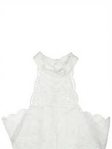 Women Hollow Out Lace Halter Dress, Crochet High Waist Pleated Maxi Dress Wedding Party Dress - trắng - Xem 3