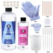 QIAO Kit de resina epoxi cristal claro de fácil mezcla 3:1 AB con palitos, tazas graduadas y guantes para hacer joyas, manualidades y arte DIY