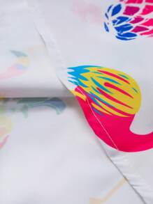 Pineapple & Flamingo Print Short Sleeve Shirt And Pink Shorts Set, Casual Summer