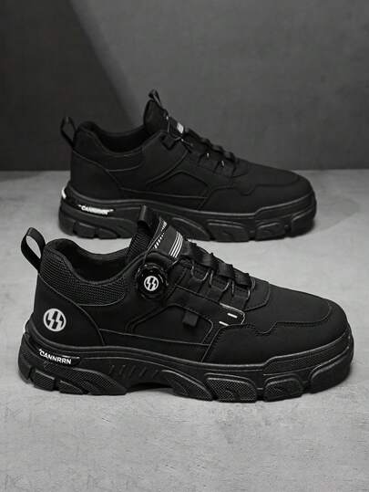 Cierre Giratorio Color Sólido Zapatillas de Caminar Transpirables para Hombre, Zapatillas Deportivas Casuales de Estilo Sencillo, Diseño Cómodo de Suela Blanda Antideslizante, Adecuadas para Senderismo y Uso Diario, Ideales para Deportes al Aire Libre y Ropa Casual.