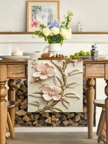 1 pieza, Camino de mesa con estampado floral, decoración estacional para la mesa de la cocina y el comedor en primavera y verano, adecuado para fiestas en interiores y exteriores del hogar