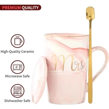 先生和夫人 14 盎司情侣马克杯套装，礼盒装，非常适合婚礼、周年纪念、母亲节、父亲节、伴娘或伴郎，蓝色和粉色返校