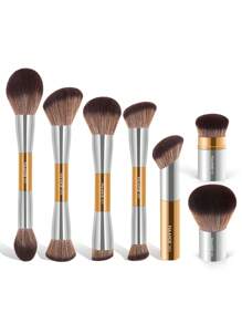MAANGE 7-delige set make-upkwasten van volledig aluminium, blush, foundation, poeder, contouren, modelleren en highlighterkwasten, essentiële make-uptools met zacht haar en pluizig voor eenvoudig meenemen, kwast voor op reis, cadeau voor vrouwen en meisjes