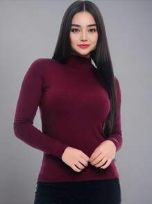 Cacharrel Women's Blouse Sweater Blouse Long Sleeve And High Neck Fashion Elegance Feminine Social Look - 紅木色 - 查看 1