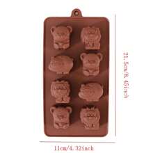 1 件/2 件/3 件硅胶蛋糕模具 - 8 腔熊、河马、狮子形状硅胶巧克力糖果模具、蜡熔模具 - 咖啡棕 - 查看 8