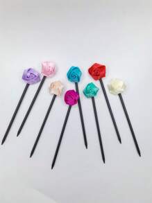 8pcs Flower Print Elegant Wooden Hair Clip, Versatile Rose Decor Hair Accessories For Women, Fashion & Simple, Suitable For Parties, Holidays, Gifts