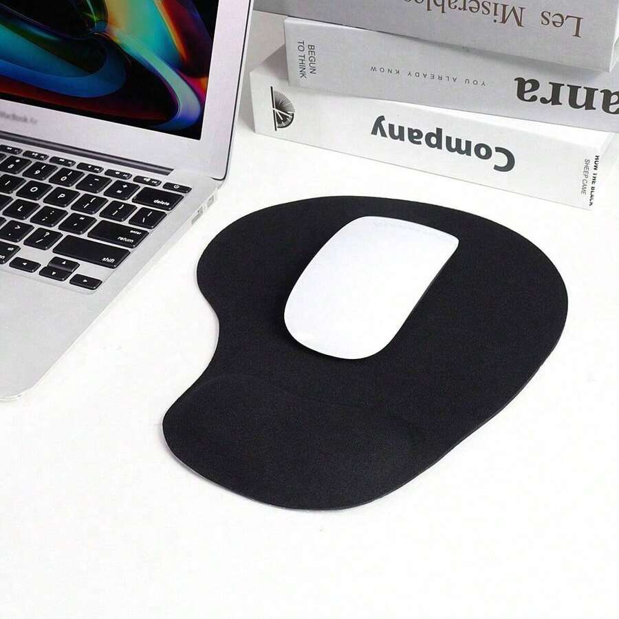 1pc Thick Solid Color Mouse Pad With Soft Foam EVA Wrist Rest, Highly Elastic Wrist Support Mousepad Desk Accessories Office Supplies Office Office Desk Accessories Mouse Pad For Desk - Black - View 1