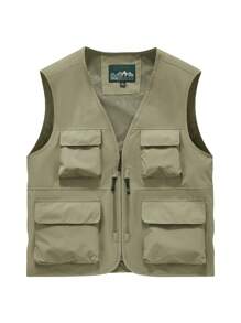 MM-7881 2024 neue einfarbige lässige Weste für Herren, Outdoor-Wanderjacke mit Mehrfachtaschen für Herren, schlichte leichte Herrenjacke