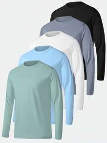 TELALEO 5 piezas Camisas de manga larga para hombre, camisetas, camisetas deportivas casuales