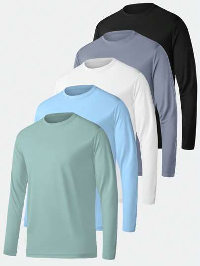 TELALEO 5pcs Long Sleeve Shirts For Men ,Tee Shirts, Workout T Shirts Casual