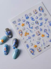 1 Pc Mermaid Shell 5D Embossed Nails Art Stickers DIY Adhesive Sliders Nail Polish Manicure Sticker Decals - Multicolor - View 4