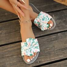 Floral Open Toe Slippers, Fashionable Summer Footwear With Beautiful Floral Decor, Comfortable And Easy To Wear Sandals, Suitable For Casual Outings, Perfect For Beach And Outdoor Activities.