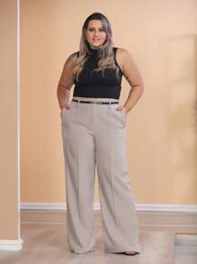 Plus Size Fashion Long Pants Without Belt And Pockets - Màu be - Xem 1