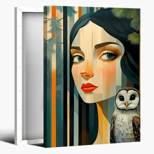 1pc Framed Canvas Poster, Forest - Themed Girl With Owl Companion Wall Art Canvas Paintings, Ideal Gift For Bedroom Living Room Corridor, Wall Art, Room Decoration