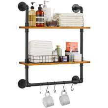 Rustic Industrial 2 Tier Wall Mounted Pipe Shelf For Kitchen And Bedroom Storage - Black - View 1