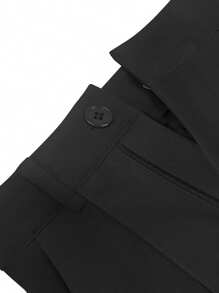 Women's Petite Solid Color Front Button Casual Slim Straight Leg Pants Trousers, Elegant For Commuting - Black - View 10