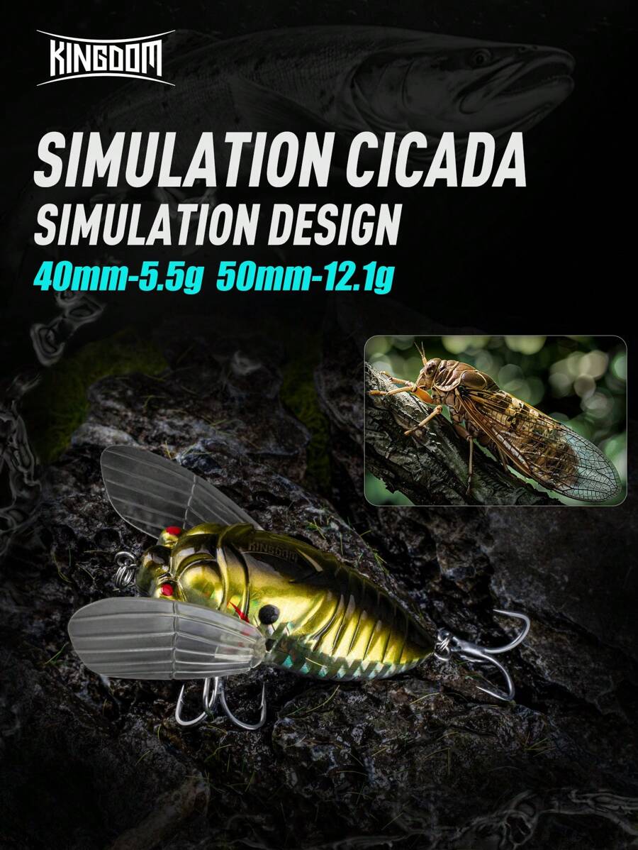 Kingdom Topwater Floating Simulation Cicada Fishing Lures Hard Bait Saltwater Bionic Insect Swing Wobbler 40mm 55mm Fishing Lure