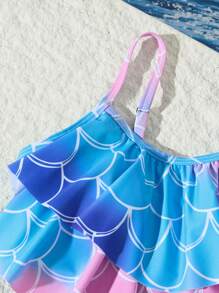Tween Girl Ombre Mermaid Scale Print Bikini Set