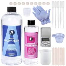 QIAO Kit de resina epoxi cristal claro de fácil mezcla 3:1 AB con palitos, tazas graduadas y guantes para hacer joyas, manualidades y arte DIY