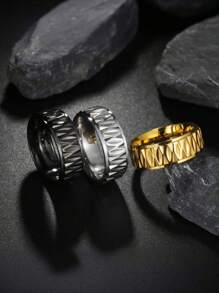 3pcs Men's Casual Simple Stainless Steel Geometric Engraved Finger Rings, Accessories - 901 Black - View 5