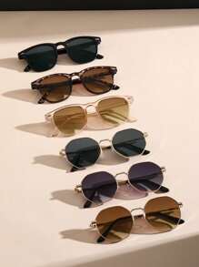 6pcs Teenagers Geometric Frame Plastic And Metal Fashion Glasses For Outdoor Daily Life Vacation School Outings Daily Life Accessories - Multicolor - View 3