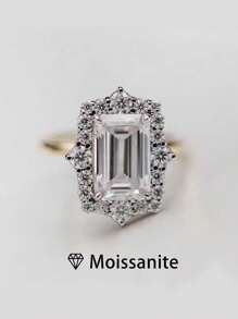 1 件女士奢华戒指，925 纯银 2 克拉矩形莫桑石戒指，优雅宫廷风格精美珠宝，订婚、结婚、周年纪念礼物，附莫桑石证书和精致礼盒 - 金色 - 查看 3