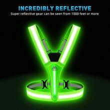LED Reflective Vest Safety Gear, Light Up Vest Night Walking Cycling, High Visibility Running Vest With Reflective Strips - 綠色 - 查看 3