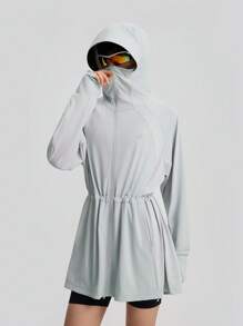TECTOP Women's Outdoor Sun Protection Clothing UPF200+ Spring And Summer Mid-Length Waist Design Hooded Breathable Cool