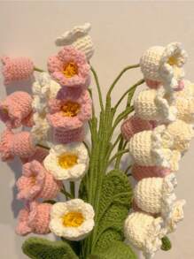 4pc Handmade Crochet Knitted Flower, 15.7in Lily Valley Milk Rayon Yarn, Forever Flower For Mother's Day Gift, Valentines Gift, Home Decor