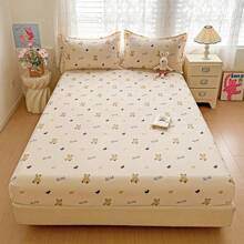 1 pièce Drap de lit à motif floral blanc, vague en forme de cœur, carreaux gris et blanc, rose bleue, fraise, ours à pois. Nouvelle série de draps moelleux nuages, impression à bulles, impression numérique fraîche. Protège-matelas pour lit simple, drap-housse antidérapant, convient pour dortoir d'étudiant, hôtel, lit simple/double, toutes saisons, lavable en machine - Multicolore - Voir 3