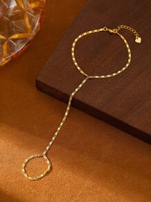 1 pieza Brazalete de mitones con cadena dorada simple, brazalete de mitones con cadena con flor y strass, moda para el verano, la playa y las vacaciones, regalo perfecto para uso diario, cumpleaños y fiestas