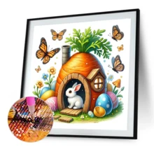 1pc Large Size 40x40cm/15.7x15.7in Without Frame DIY 5D Artificial Diamond Art Painting Bunny In The Radish House, Full Rhinestone Painting, Diamond Art Embroidery Kits, Handmade Home Room Office Wall Decor