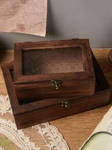 1 pieza Caja de almacenamiento y exhibición de madera vintage multifuncional, de varios tamaños para cuentas, manualidades, pintura de diamantes, auriculares, cables, cargadores, joyas, organizador de escritorio y cajón de oficina, regalo de verano para mujer, organizador de bodas y regreso a la escuela