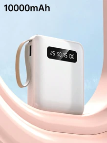 10000mAh Power Bank, Multi-Color Portable Slow Charging Power Bank, Protects Phone Battery, Suitable For Multiple Devices (2xUSB Output, Built-In Type-C, Micro, USB Cable), With LED Lighting, Digital Power Display, Suitable As Graduation Gift - Pink - View 11