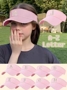 1顶儿童A-Z字母棒球帽，儿童镂空帽冠遮阳帽，女童夏季遮阳帽，男童时尚棒球帽 - 粉色 - 查看 1