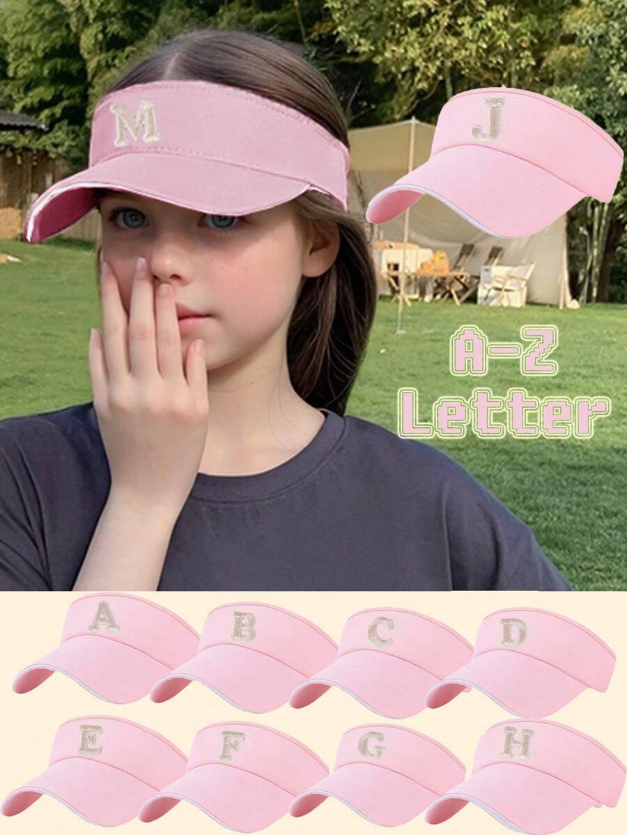 1顶儿童A-Z字母棒球帽，儿童镂空帽冠遮阳帽，女童夏季遮阳帽，男童时尚棒球帽 - 粉色 - 查看 1