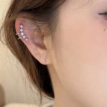 1pc Micro-Inlaid Cubic Zirconia Adjustable Ear Cuff, Fashionable Sparkling Clip-On Earring For Women - Ear Clip Style - View 2