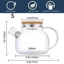 1 Pc Clear Borosilicate Glass Teapot 1.8L With Natural Bamboo Lid - Stovetop Includes Tea Infuser Clear Elegant Pot For Hot/Cold Tea Brewing | Kitchen Decor Gift