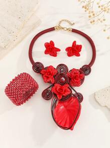 Bijou exagéré fait main avec perles, fil d'aluminium, acrylique, fausses perles. Style bohème, Europe & Amérique, Inde, cowboy occidental, resort, soirée, africain, vintage. Collier, bracelet, boucles d'oreilles