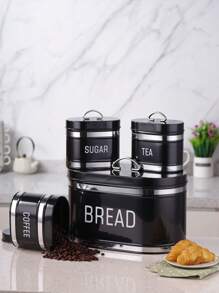 NYKAINMAN 4-teiliges Set aus Brot, Tee, Kaffee, Zucker, Aufbewahrungsgläser, Küchen Vorratsdose mit Verschluss - Schwarz - Übersicht 5