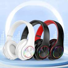 AXNEN Luminous Wireless Headphones With Colorful LED Lights, Foldable Over-Ear Design, Built-In Mic, FM & SD Card Slot - Perfect For School, Travel, And Gifts