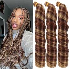 3 Pcs Synthetic French Curl Braiding Hair 22 Inch Loose Wave Braiding Hair Extensions Pre Stretched Crochet Braids For Women