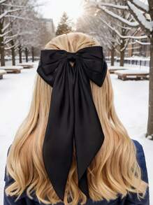 3 Piezas de Pinzas para el Cabello con Lazos para Mujeres, Lazo Negro, Lazo Blanco, Lazos Rosas, Pinzas para el Cabello con Lazos de Cinta de Satén con Cola Larga, Accesorios para el Cabello para Fiestas, Escuela