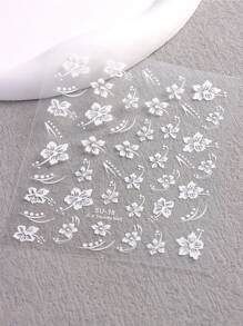 芙蓉花指甲贴纸，芙蓉花指甲贴花 3D 自粘白色粉色彩色夏威夷花卉指甲贴纸樱花指甲设计夏季装饰美甲